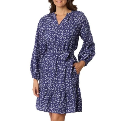#ad Draper James Blue Floral Dress Women’s Long Sleeve Belted Waist Size XXL $22.95
