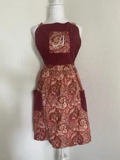 Vintage Handmade Hand Sewn Pinafore Apron With Pockets Monogrammed “A” Paisley