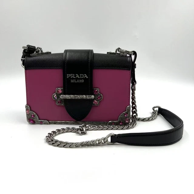 10.16 004 Prada Saffiano Trimmed City Calf Crystal Cahier Crossbody bag