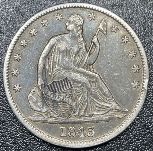 1843-P Seated Liberty Half Dollar 50c Higher Grade AU Reverse Die Cracks