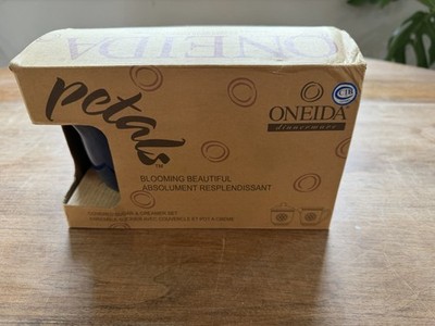 Oneida Petals Blue Sugar and Creamer Set. Blue Bell. New In Box.