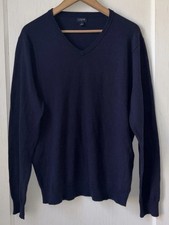 J Crew Men  s L Merino Wool Cotton V Neck Pull Over Sweater Navy Classic Preppy
