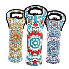 Neoprene Wine Tote Insulated Bag Single Bottle Wine Carrier Bohemian-Set 3