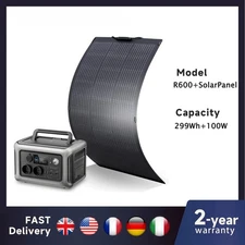 Powerstation With Solarpanel 100W, LiFePO4 Battery 299Wh Camping Generator 600W