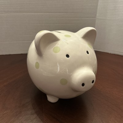 Ceramic White Lime Green Polka Dots Piggy Bank Large