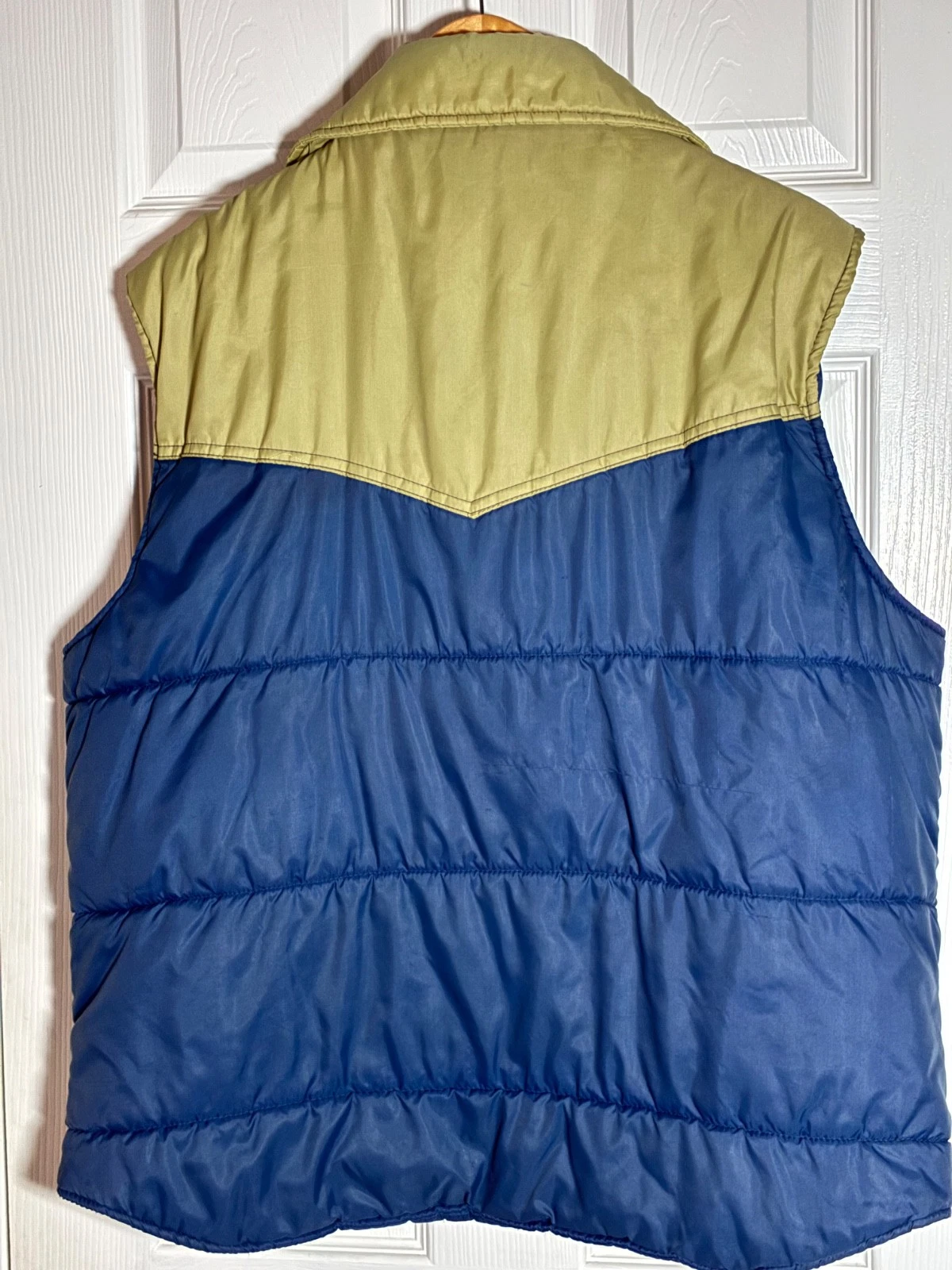 Vintage Sears Western Vest Puffer Snap Front Ski Blue Tan Snap XL - product detail image 4