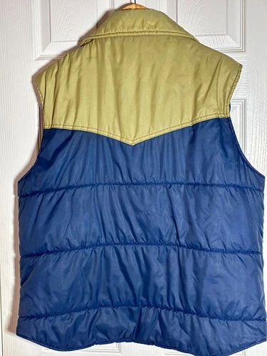 Vintage Sears Western Vest Puffer Snap Front Ski Blue Tan Snap XL image 4