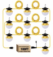 100FT LED Construction String Lights IP65 Waterproof Jobsite Work Lighting