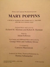 Mary Poppins Disney Theatrical Broadway Musical/Stage Script
