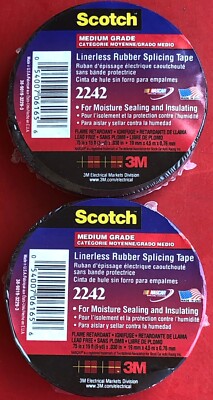 (2) 3M SCOTCH 2242 MEDIUM GRADE BLACK LINERLESS RUBBER SPLICING TAPE ROLLS
