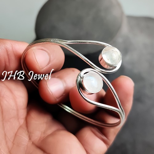 Rainbow Moonstone Gemstone 925 Sterling Silver Bangle Cuff For Latest Jewelry - Picture 6 of 6