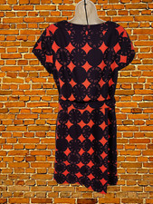 WOMEN BODEN UK 14R RED/BLACK BELTED NOTCH GEO TAILORED FORMAL WORK CASUAL DRESS