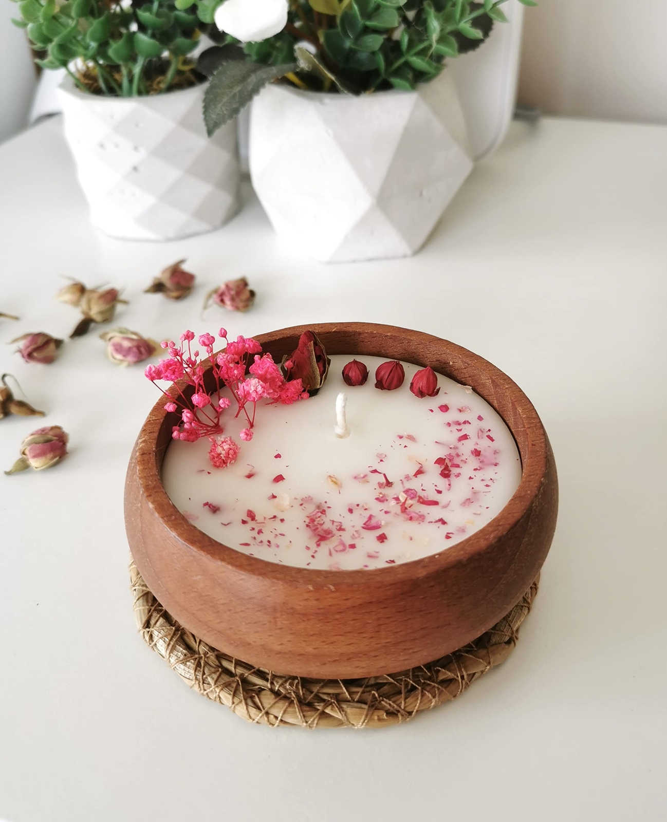 Vanilla Scented Handmade All Natural Soy Candle -10x3 cm Decorative Wooden Bo...