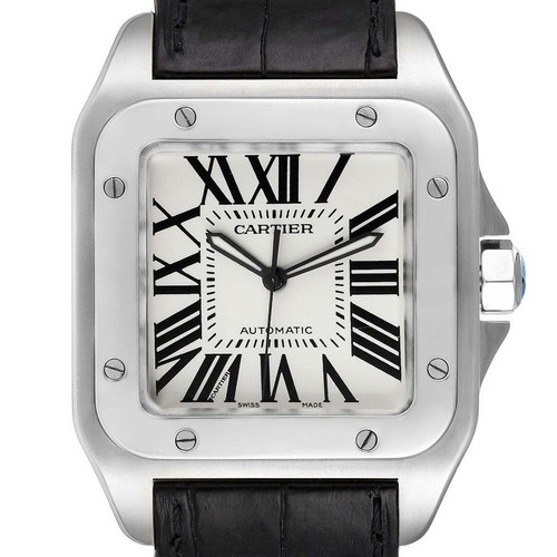 Cartier Santos 100 Silver Dial Black 