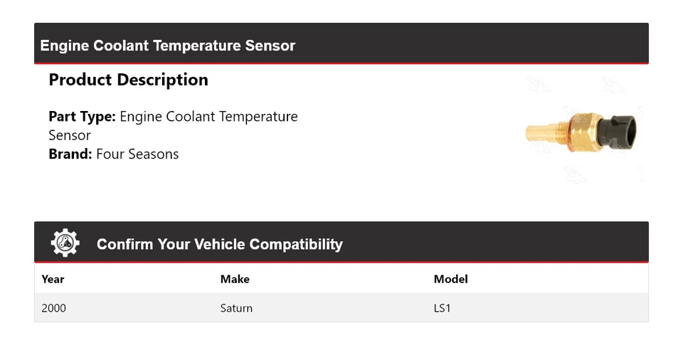 Sensor de temperatura de refrigerante del motor Saturn LS1 2000 4 estaciones Foto 2 de 4