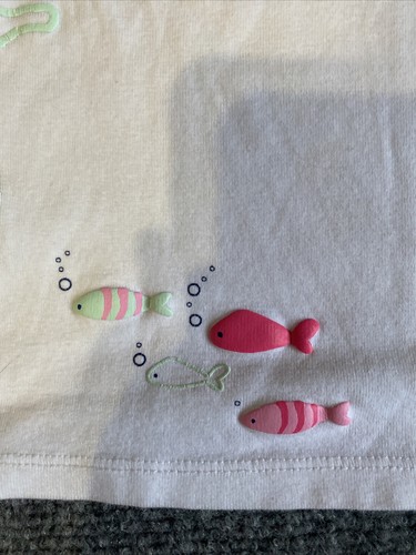 Gymboree Top Girls 4T White Pink Mint Green Seahorse Fish Ruffle Sleeveless - Picture 3 of 9