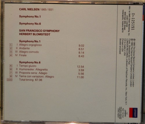 CD Nielsen Symphonies 1 & 6 Herbert Blomstedt San Francisco Orch -Full Silver - 第 3/3 張圖片