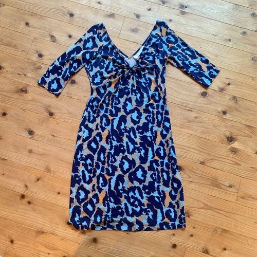 Diane Von Furstenberg Vintage DVF Leopard Silk Mini Wrap Dress Blue Size 4 - Picture 2 of 4