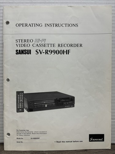 Sansui Operating Instruction for the SV-R9900HF VCR Video Cassette Recorder MP
