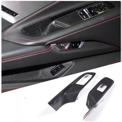 Carbon Fiber Window Lift Switch Panel Cover Trim For Chevy Corvette C8 – 2-Piece Set