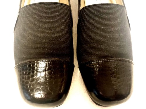 ROS HOMMERSON Shoe Size 6 Slim Black Leather Croc Print Stretch Vamp Reptile - Picture 9 of 13