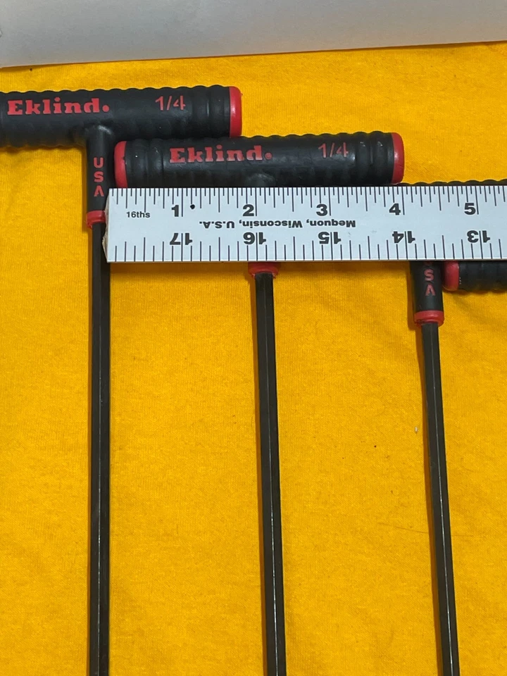 T Handle Hex Key Set 7 SAE Sizes. 1/4, 7/32, 3/16, 9/64, 1/8, 7/64, 5/64 Eklind - Image 2 of 4