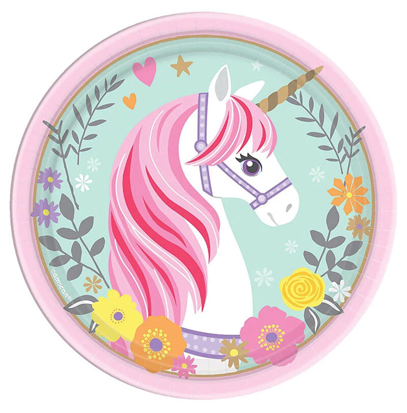 Juego de vajilla fiesta cumpleaños unicornio mágico 33 piezas. Taza, placas, cubierta de mesa, servilleta Foto 4 de 4