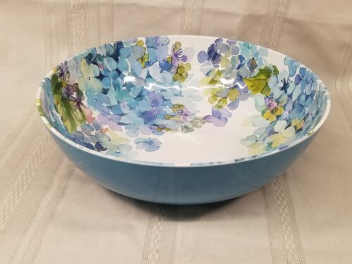 Nicole Miller Hydrangea 12" Melamine Serving Bowl blue floral flowers - Picture 1 of 3
