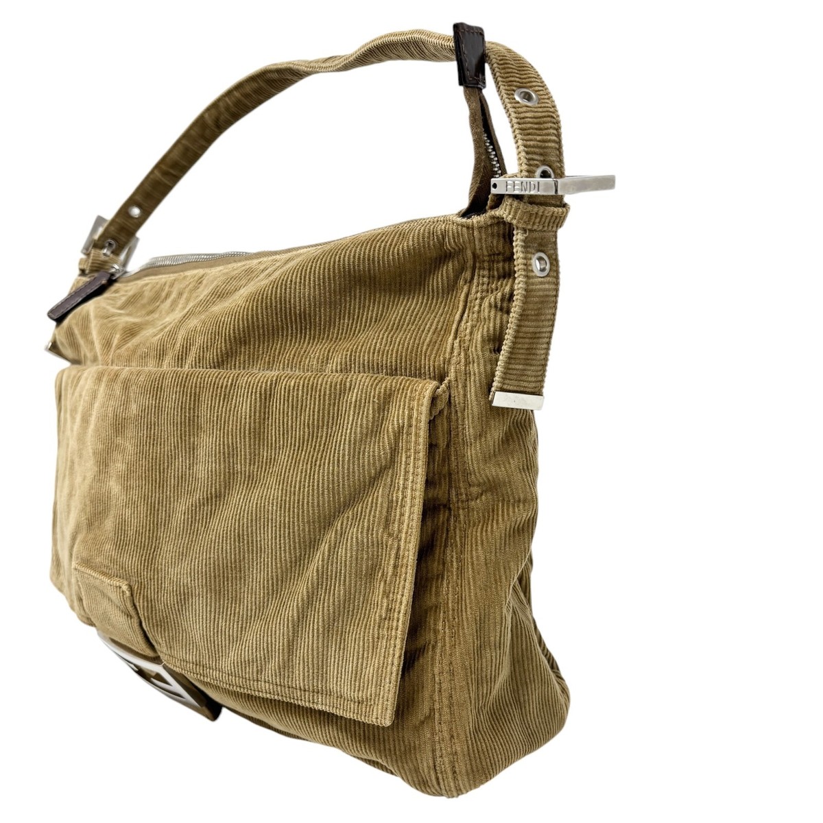 FENDI Vintage FF Mamma Baguette Corduroy Shoulder Bag Light
