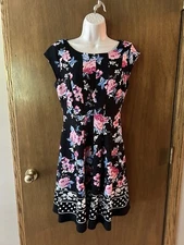 NEW Signature Robbie Bee PS Small Petite DRESS Cottagecore Black Floral Y24
