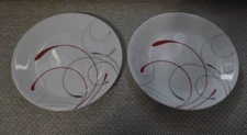 Set of 2 Corelle SPLENDOR 8.5" Salad or Dessert Plates Red Gray Swirls