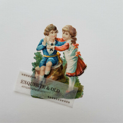 um 1900 Junge Keks Mädchen Liebe Mode Glanzbild Ephemera Geschenk Deko Vintage