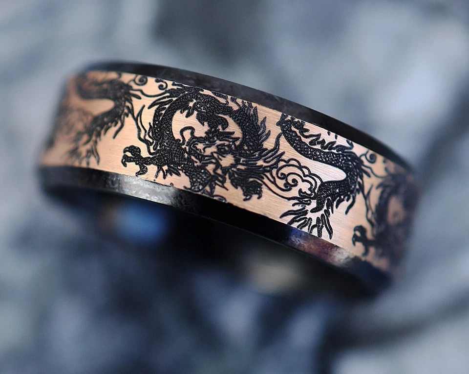 Men's Tungsten Black Engraved Marking Extreme Detail Dragon Claw Ring - 8mm Wide - Image 2 of 4