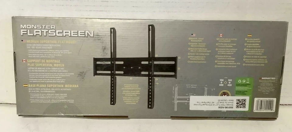 НОВЫЕ сверхтонкие крепления для телевизора Monster 128234-00 27 дюймов - 46 дюймов 100 фунтов. Черный - Изображение 2 из 2