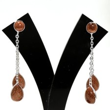 Red Sunstone Gemstone 925 Sterling Silver Jewelry Stud Earring Size 2.5"