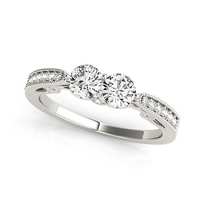 Zwei Steine Diamantring mit Milgrain Design in 14k Weißgold (3/4 cttw)