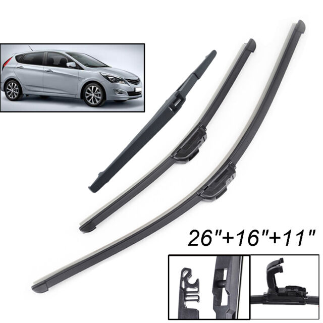 26"16"11" Front Rear Windshield Wiper Blades For Hyundai Accent RB 2011