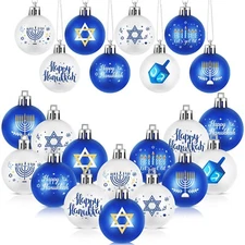 Barydat 24 Pcs Happy Hanukkah Ornament for Tree Balls Chanukah Hanging Orname...