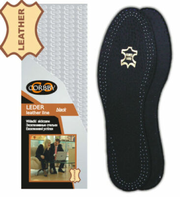 Insoles Shoe Inserts CORBBY Black Leather, Carbon, Ladies& Mens