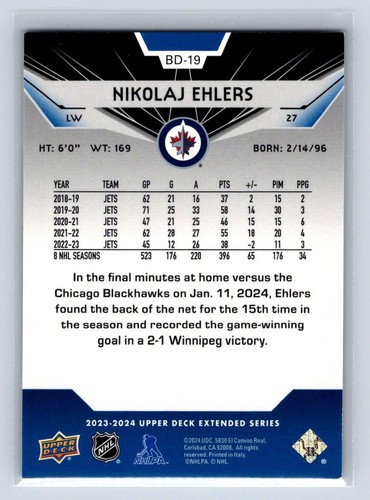 2023-24 Upper Deck ES #BD-19 Nikolaj Ehlers -Black Diamond 2 Star-Winnipeg Jets - Picture 2 of 2
