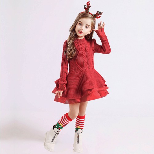 Toddler Baby Girls Crochet Christmas Xmas Sweater Knit Dress+Hairband Outfits - Picture 16 of 38