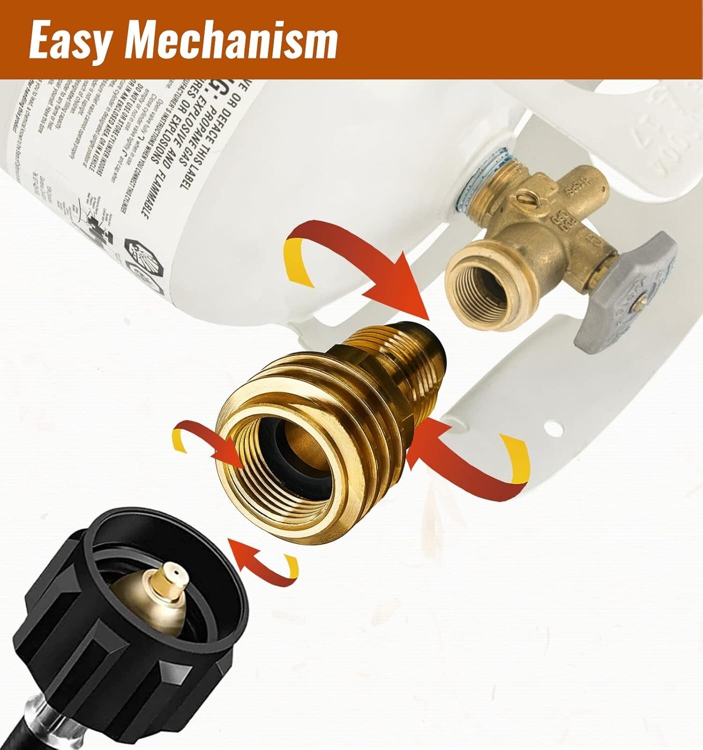 POL to QCC1 Propane Tank Adapter, 100 Lb LP Tank Valve to Type-1 Fitting, Brass