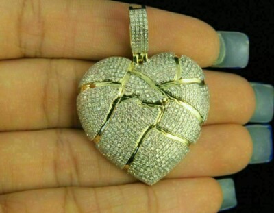 1.73 Carat Round Cut Diamond 925 Sterling Silver Heart Broken Charm Pendant Gift