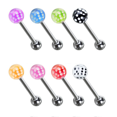 Tongue Bar Barbell Piercing with Dice Ball Surgical Steel