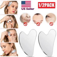 2Pcs Stainless Steel Gua Sha Facial Tools Face Roller & Massager Metal Guasha US