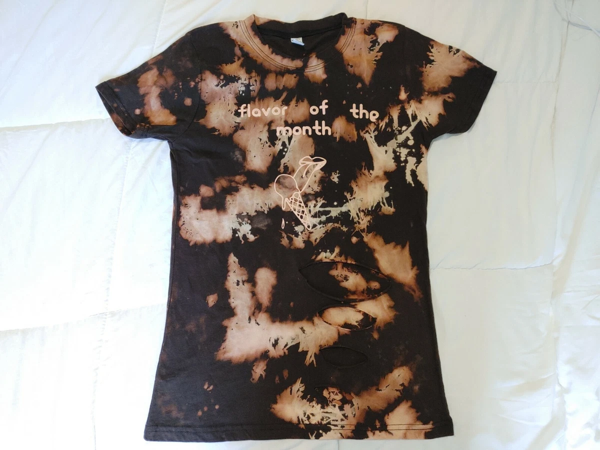 Flavor of the Month Ripped Distressed Bleach Tie Dyed Ladies T shirt Black Sheep