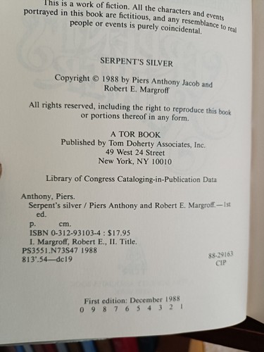 SERPENT'S SILVER_Piers Anthony / Robert Margoff_HCDJ_1st Edition / Printing_GD - Picture 6 of 12