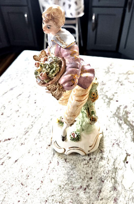 9inch Wales Flower Boy Lace Porcelain Figurine Japan