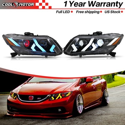 2x Dual Projector Headlights For 2012-2015 Honda Civic Head Front Lamp Assembly