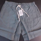 ALEX CRANE MEN'S BO LINEN SHORTS - PINE GREEN - SIZE MEDIUM